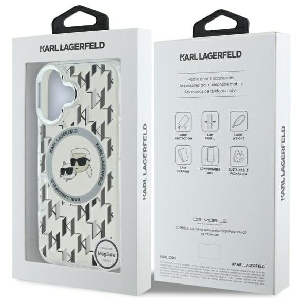 Karl Lagerfeld Case for iPhone 16 - Karl Lagerfeld IML MagSafe (KLHMP16SHMCKMMHT) - Transparent Monogram Karl&Choupette Head 3666339318482 έως 12 άτοκες Δόσεις