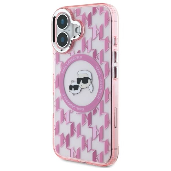 Karl Lagerfeld Case for iPhone 16 - Karl Lagerfeld IML MagSafe (KLHMP16SHMCKMHP) - Pink Monogram Karl&Choupette Head 3666339318406 έως 12 άτοκες Δόσεις