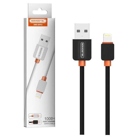 Kabel USB . KABEL USB IPHONE 2A SOMOSTEL CZARNY 2000mAh QUICK CHARGER 1M POWERLINE SMS-BP03 BLACK