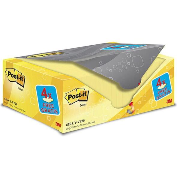 3M Bloczek samop. POST-IT® (655CY-VP20), 127x76mm, (20+4)x100 kart., żółte 981337 4046719906444