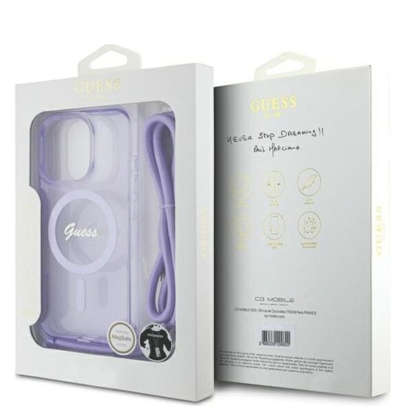 Guess Case for iPhone 16 Pro Max - Guess IML Crossbody Cord Cord Script MagSafe (GUHMP16LHCTSGNSU) - Purple 3666339345860 έως 12 άτοκες Δόσεις