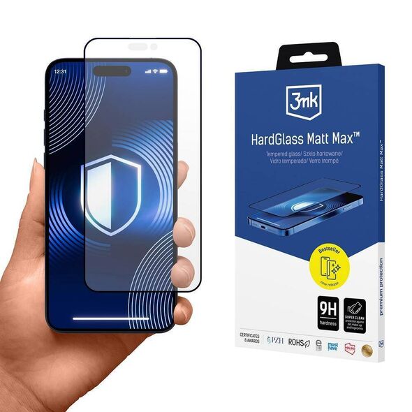 Tempered Glass 5D IPHONE 16 PRO 3mk HardGlass Max Matt black 5903108588898