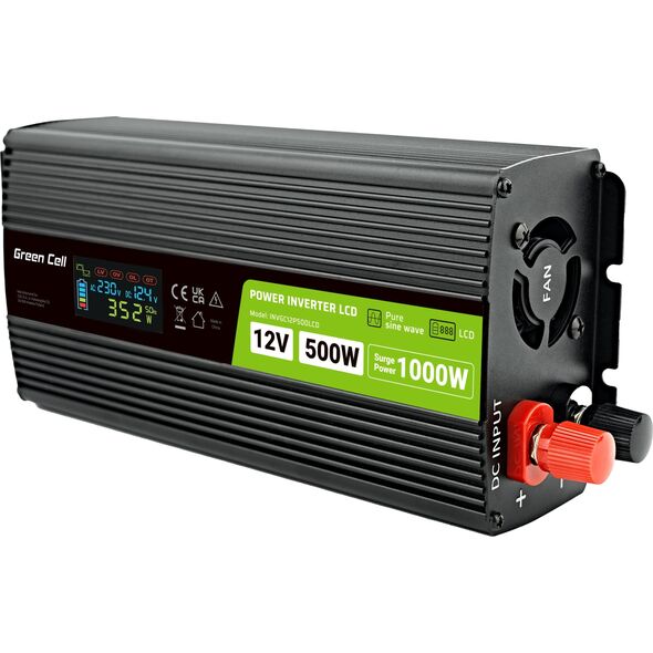 Przetwornica Green Cell GREEN CELL PRZETWORNICA LCD 12V/230V 500W/1000W CZYSTY SINUS INVGC12P500LCD