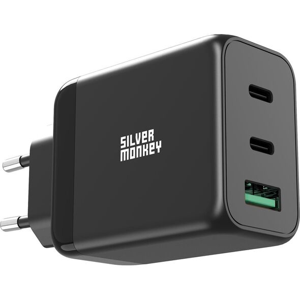 Silver Monkey Ładowarka sieciowa Silver Monkey GaN 65W 2x USB-C PD 1x USB-A QC 3.0 - czarna