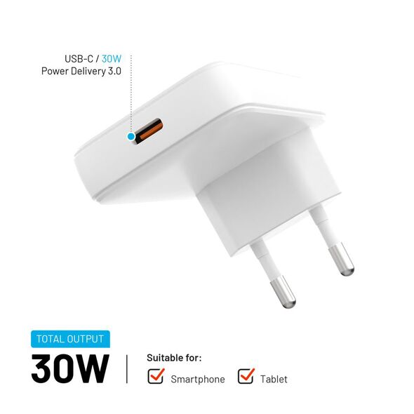 Fixed Char charger EU, Type-C, 30W - Fixed Slim (FIXCG30S-C-WH) - White 8591680165858 έως 12 άτοκες Δόσεις