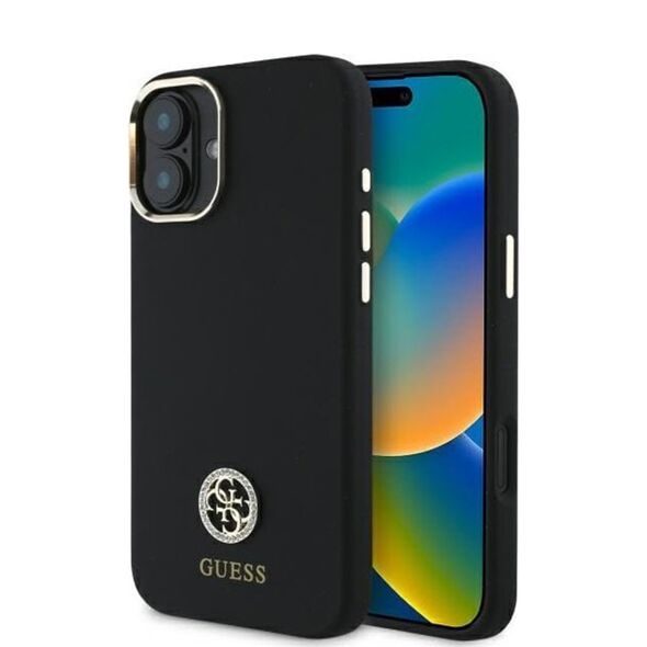 Guess Case for iPhone 16 - Guess Silicone Logo Rhinestone 4G (GUHCP16SM4DGPK) - Black 3666339328764 έως 12 άτοκες Δόσεις