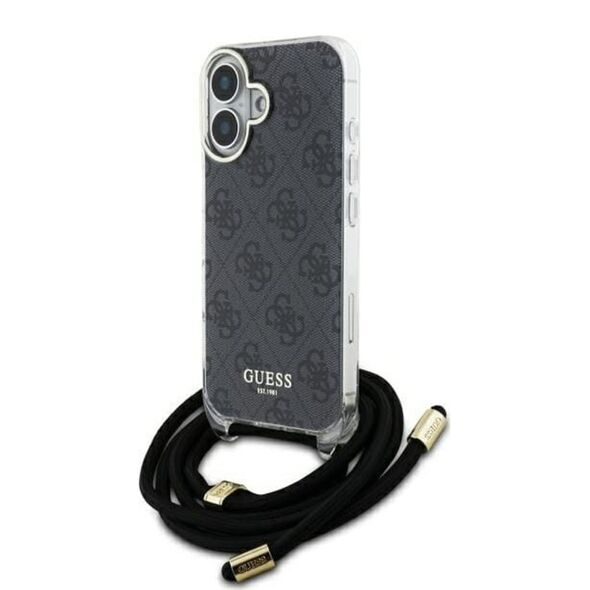 Guess Case for iPhone 16 - Guess Crossbody Cord 4G Print (GUHCP16SHC4SEK) - Black 3666339345129 έως 12 άτοκες Δόσεις