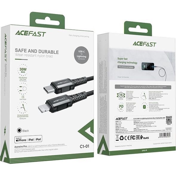 Kabel USB Acefast USB-C - Lightning 1.2 m Czarny (6974316280484) 10018006 6974316280484