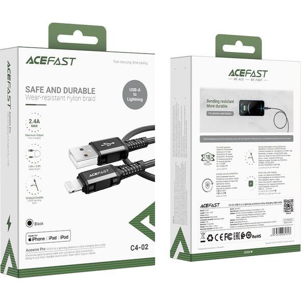 Kabel USB Acefast USB-A - Lightning 1.8 m Czarny (6974316281313) 10119013 6974316281313