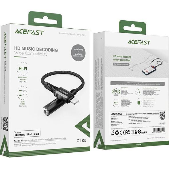 Kabel USB Acefast Lightning - mini Jack 3.5 mm 0.2 m Czarny (6974316280569) 10119025 6974316280569