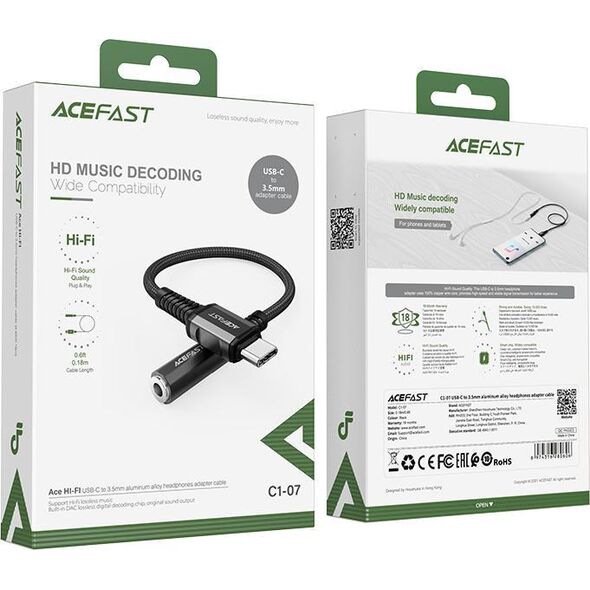 Adapter USB Acefast C1-07 black USB-C - Jack 3.5mm Czarny  (6974316280606) 10119027 6974316280606