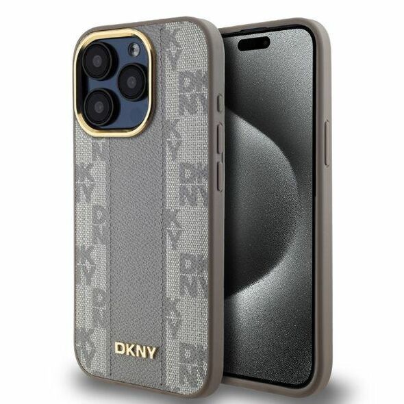 DKNY IPhone 15 Pro Max Case - DKNY Leather Checkered Mono Pattern MagSafe (DKHMP15XPCPVSLE) - Beige 3666339260002 έως 12 άτοκες Δόσεις