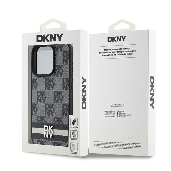 DKNY IPhone 15 Pro Max Case - DKNY Leather Checkered Mono Pattern & Printed Stripes (DKHCP15XPCPTSSK) - Black 3666339263225 έως 12 άτοκες Δόσεις