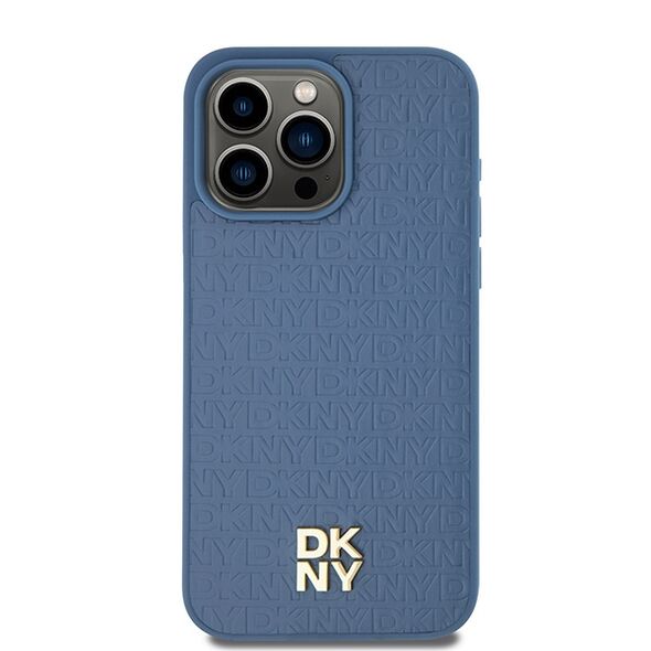 DKNY IPhone 15 Pro Max Case - DKNY Leather Monogram Pattern Metal Logo MagSafe (DKHMP15XPSHRPSB) - Blue 3666339261689 έως 12 άτοκες Δόσεις