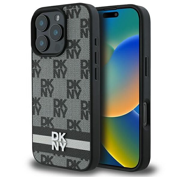 DKNY IPhone 16 Pro Case - DKNY Leather ardcase Checkered Pattern & Printed Stripes (DKHCP16LPCPTSSK) - Black 3666339334123 έως 12 άτοκες Δόσεις