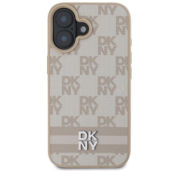 DKNY IPhone 16 Case - DKNY Leather Hardcase Checkered Pattern & Printed Stripes (DKHCP16SPCPTSSP) - Pink 3666339334222 έως 12 άτοκες Δόσεις