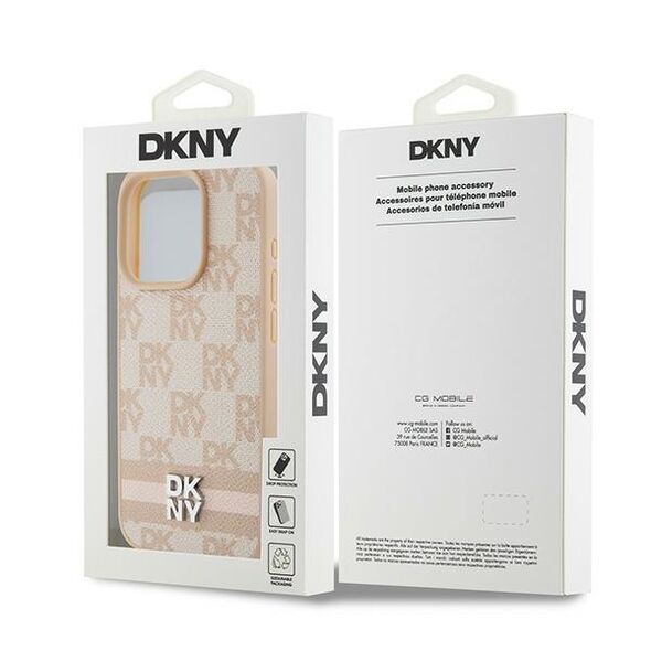 DKNY IPhone 15 Pro Case - DKNY Leather Checkered Mono Pattern & Printed Stripes (DKHCP15LPCPTSSP) - Pink 3666339263638 έως 12 άτοκες Δόσεις