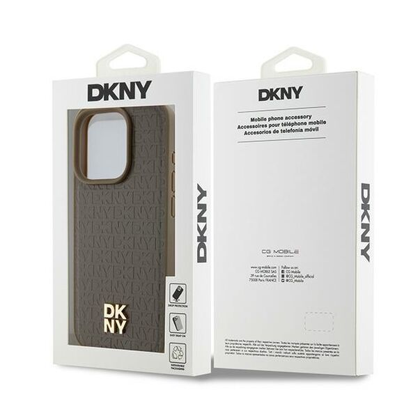 DKNY IPhone 15 Pro Case - DKNY Leather Monogram Pattern Metal Logo MagSafe (DKHMP15LPSHRPSW) - Brown 3666339261818 έως 12 άτοκες Δόσεις