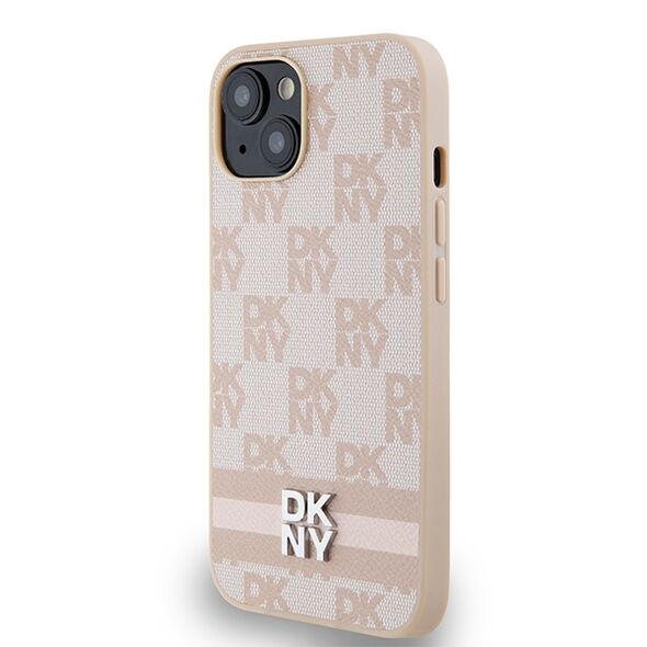 DKNY IPhone 15 Case - DKNY Leather Checkered Mono Pattern & Printed Stripes (DKHCP15SPCPTSSP) - Pink 3666339263614 έως 12 άτοκες Δόσεις