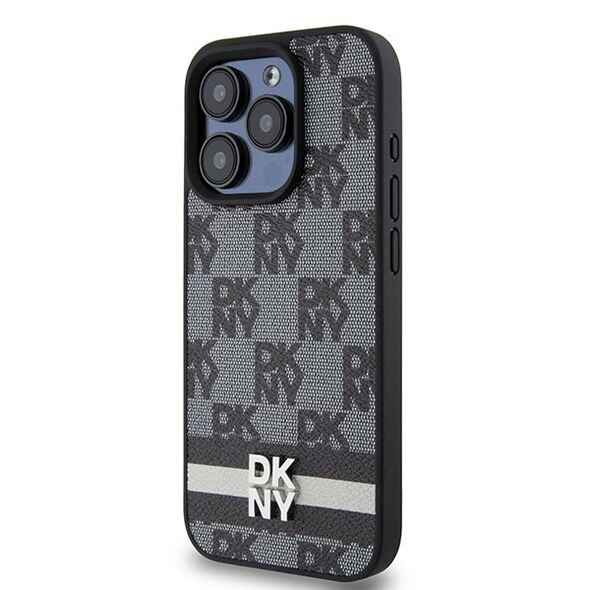 DKNY IPhone 15 Pro Case - DKNY Leather Checkered Mono Pattern & Printed Stripes (DKHCP15LPCPTSSK) - Black 3666339263218 έως 12 άτοκες Δόσεις