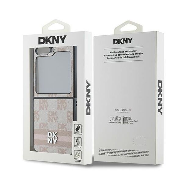 DKNY Pouch Samsung Galaxy Z Flip6 - DKNY Leather Chequered Pattern Printed Stripes (DKHCZZF6PCPTSSP) - Pink 3666339322908 έως 12 άτοκες Δόσεις