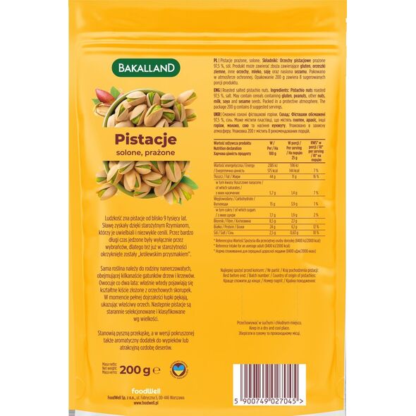 bakalland Pistacje prażone, Bakalland, 200g 13757267 5900749027045