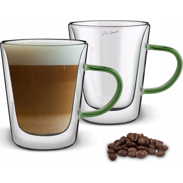 Lamart SZKLANKA LT 9118 300 ML VASO COLOR, 2 SZTUKI (TEA, LATTE, Z ZIELONYM UCHWYTEM) 13897010 8590669358953