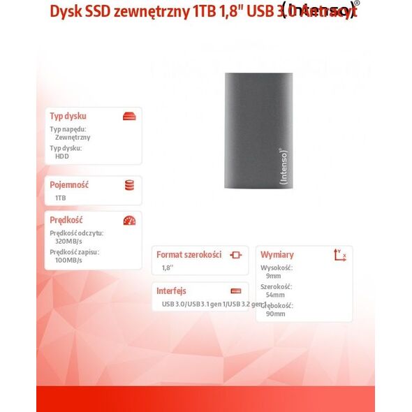 Dysk zewnętrzny SSD Intenso Portable SSD Premium Edition 1TB Szary (3823460)