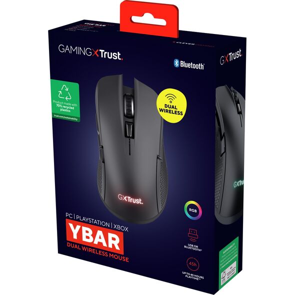 Mysz Trust Trust GXT 931 Ybar myszka Gaming Po prawej stronie Bluetooth Laser 7200 DPI