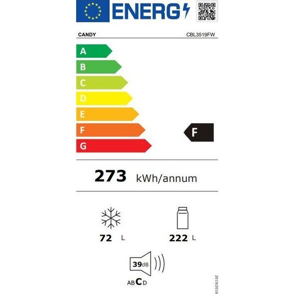 Lodówka Candy Candy Fresco CBL3519FW Wbudowany 294 l F Biały