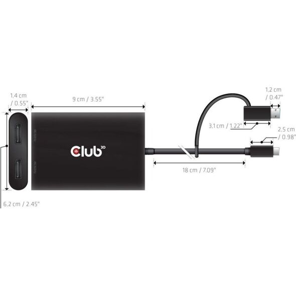 Club 3D Club3D Adapter USB-C (USB A Adapter) > 2x DP   4K@60Hz St/Bu retail