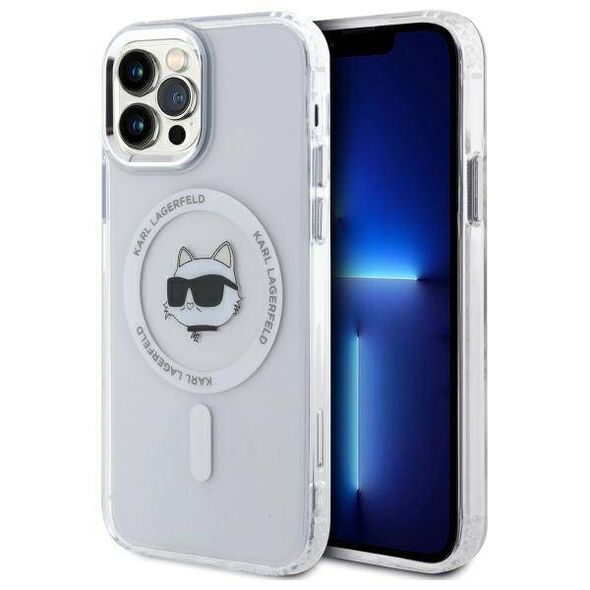 Original Case IPHONE 12 / 12 PRO Karl Lagerfeld Hardcase IML Metal Choupette Head MagSafe (KLHMP12MHLSCHH) white 3666339284091