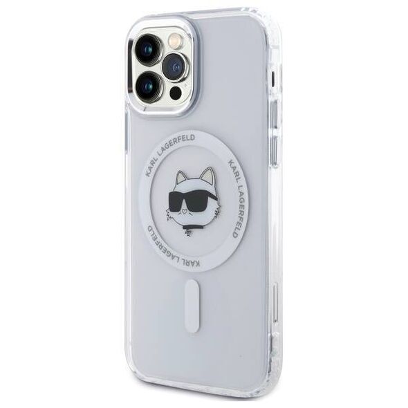 Original Case IPHONE 12 / 12 PRO Karl Lagerfeld Hardcase IML Metal Choupette Head MagSafe (KLHMP12MHLSCHH) white 3666339284091