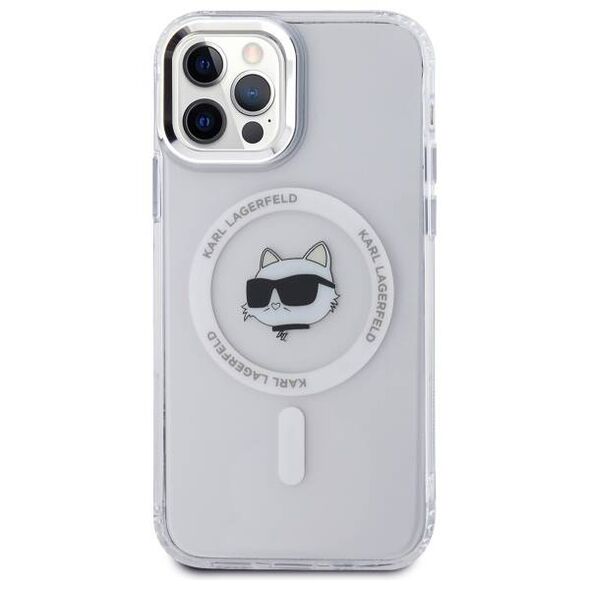 Original Case IPHONE 12 / 12 PRO Karl Lagerfeld Hardcase IML Metal Choupette Head MagSafe (KLHMP12MHLSCHH) white 3666339284091