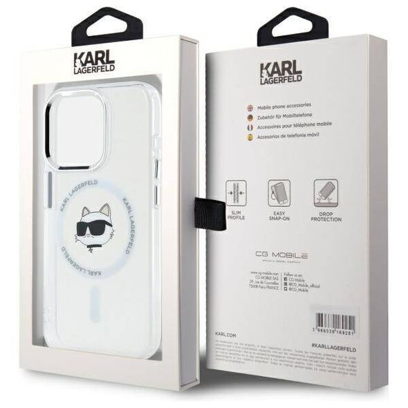 Original Case IPHONE 15 PRO MAX Karl Lagerfeld Hardcase IML Metal Choupette Head MagSafe (KLHMP15XHLSCHH) white 3666339284213