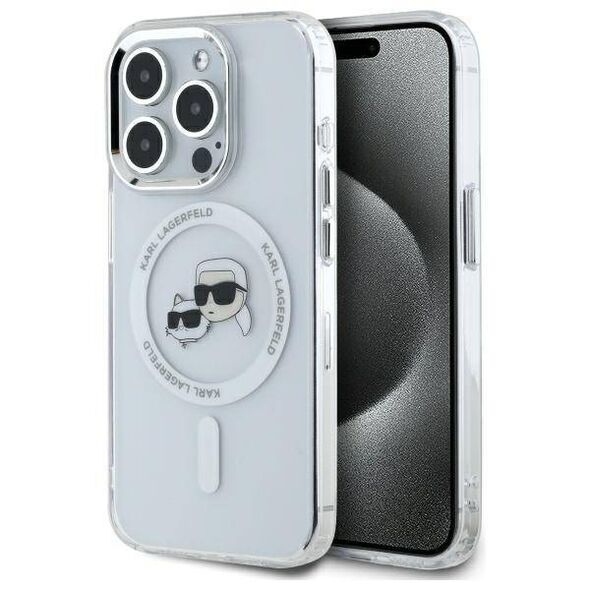 Original Case IPHONE 15 PRO MAX Karl Lagerfeld Hardcase IML Metal Karl&Choupette Head MagSafe (KLHMP15XHLSKCH) white 3666339284350