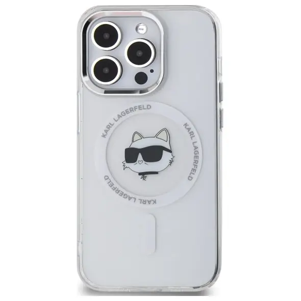 Karl Lagerfeld KLHMP14LHLSCHH Apple iPhone 14 Pro hardcase IML Metal Choupette Head MagSafe white