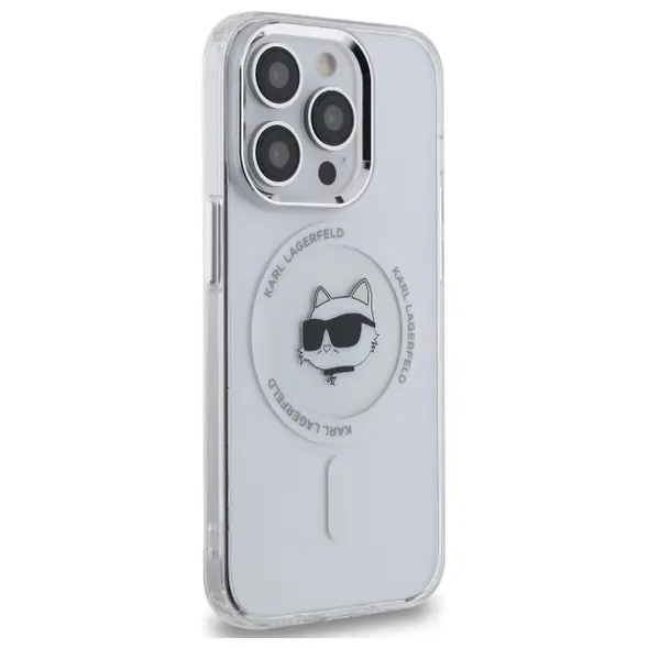 Karl Lagerfeld KLHMP14LHLSCHH Apple iPhone 14 Pro hardcase IML Metal Choupette Head MagSafe white