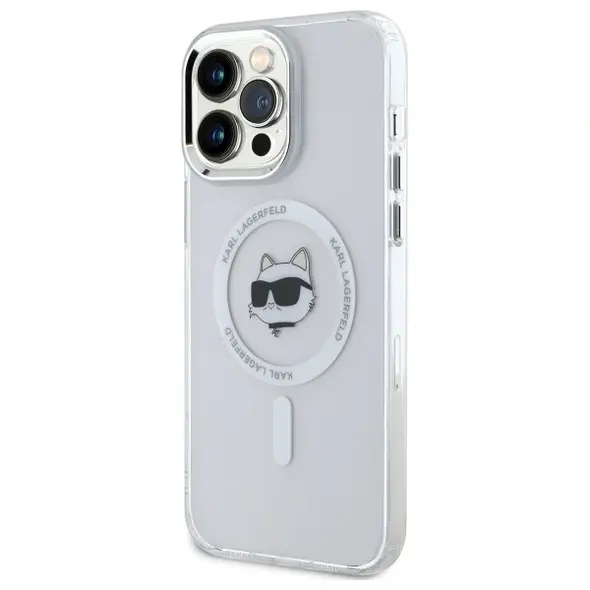 Karl Lagerfeld KLHMP14XHLSCHH Apple iPhone 14 Pro Max hardcase IML Metal Choupette Head MagSafe white