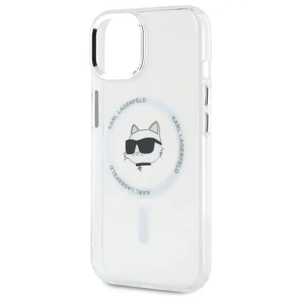 Karl Lagerfeld KLHMP15MHLSCHH Apple iPhone 15 Plus hardcase IML Metal Choupette Head MagSafe white