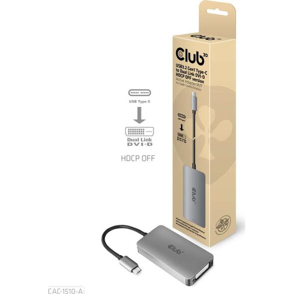 Adapter USB Club 3D CAC-1510-A USB-C - DVI Srebrny  (CAC-1510-A)