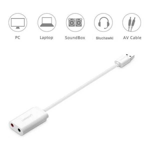 External USB audio card UGREEN 15cm (white) 6957303831432