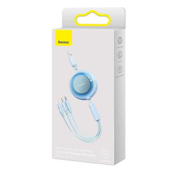 Baseus Bright Mirror 2, USB 3-in-1 cable for micro USB / USB-C / Lightning 3.5A 1.1m (Sky blue) 6932172609047