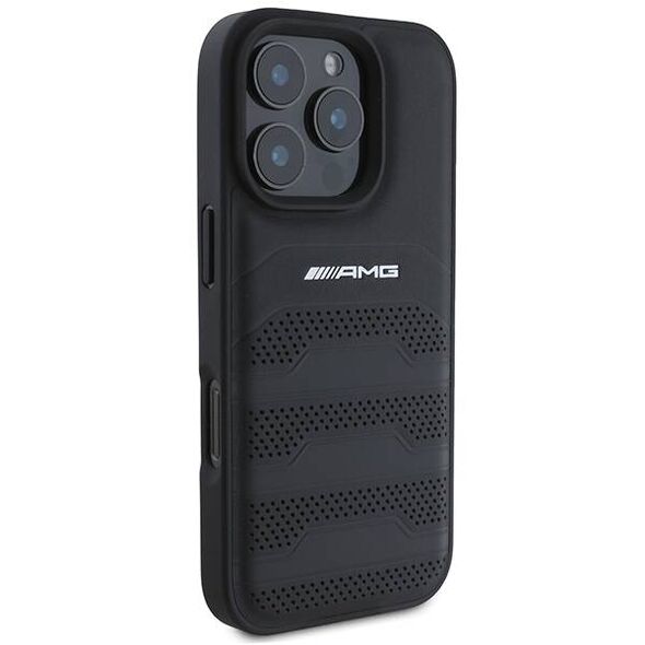 Original Case IPHONE 16 PRO Mercedes AMG Hardcase Leather Debossed Lines Black Logo (AMHCP16LGSEBK) black 3666339345709