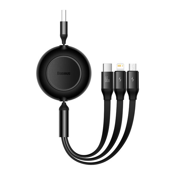 Baseus cable Bright Mirror 2 3w1 USB - micro USB + Lightning + USB-C 1,1m 66W black retractable 6932172609092