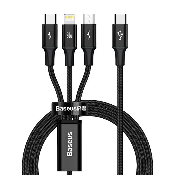 Baseus cable 3in1 Rapid PD USB-C - micro USB + Lightning + USB-C 1,5m black 20W 6953156204294