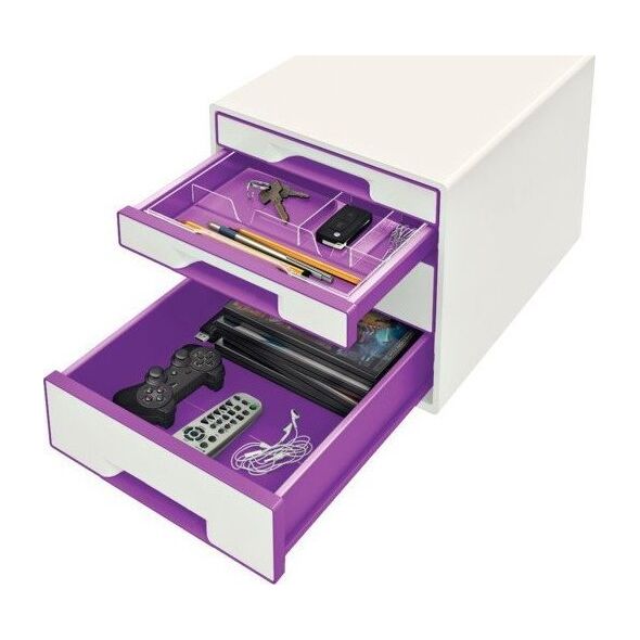 Leitz LEITZ CUBE WOW Schubladen Box perlweiss-violett mit 4 Schubladen robust und stabil in ansprechendem 2-farbigem WOW Design - 52132062