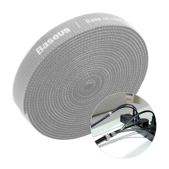 Baseus Rainbow Circle hook and loop Straps - Velcro tape Velcro cable organizer 3m gray (ACMGT-F0G) 6953156293526