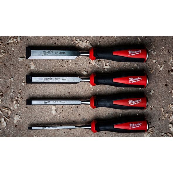 Sourcing MILWAUKEE WOOD CHISEL SET 4 pcs. WITH CHAMFERED EDGE (6, 12, 19, 25 mm)