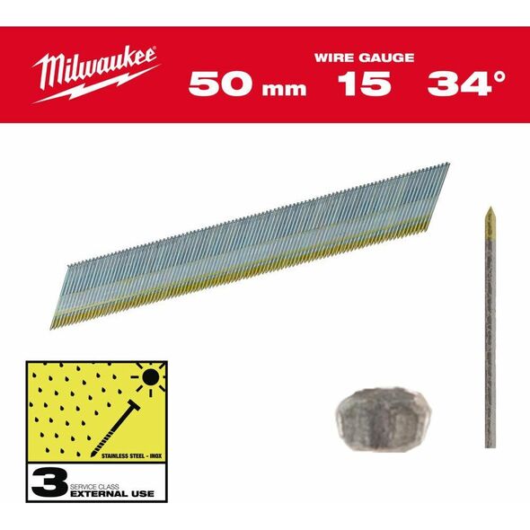 Milwaukee MILWAUKEE SZTYFTY WYKOŃCZENIOWE, 15G, GŁOWA TYPU D 50mm INOX DO M18 CN15GA /2500szt.